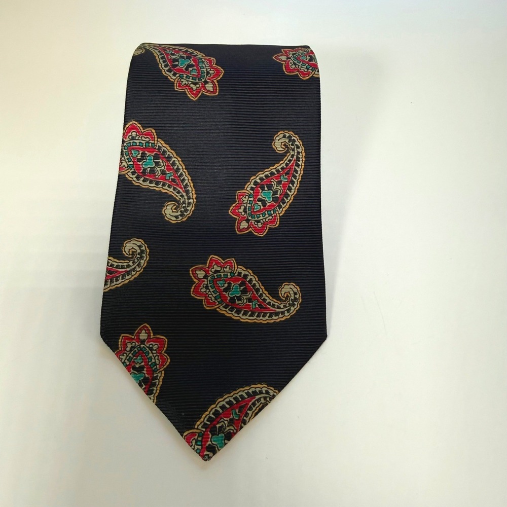 Burberrys Tie 3.5x57 Vintage Paisley Silk Navy Blue Red Teal Classic Old Money